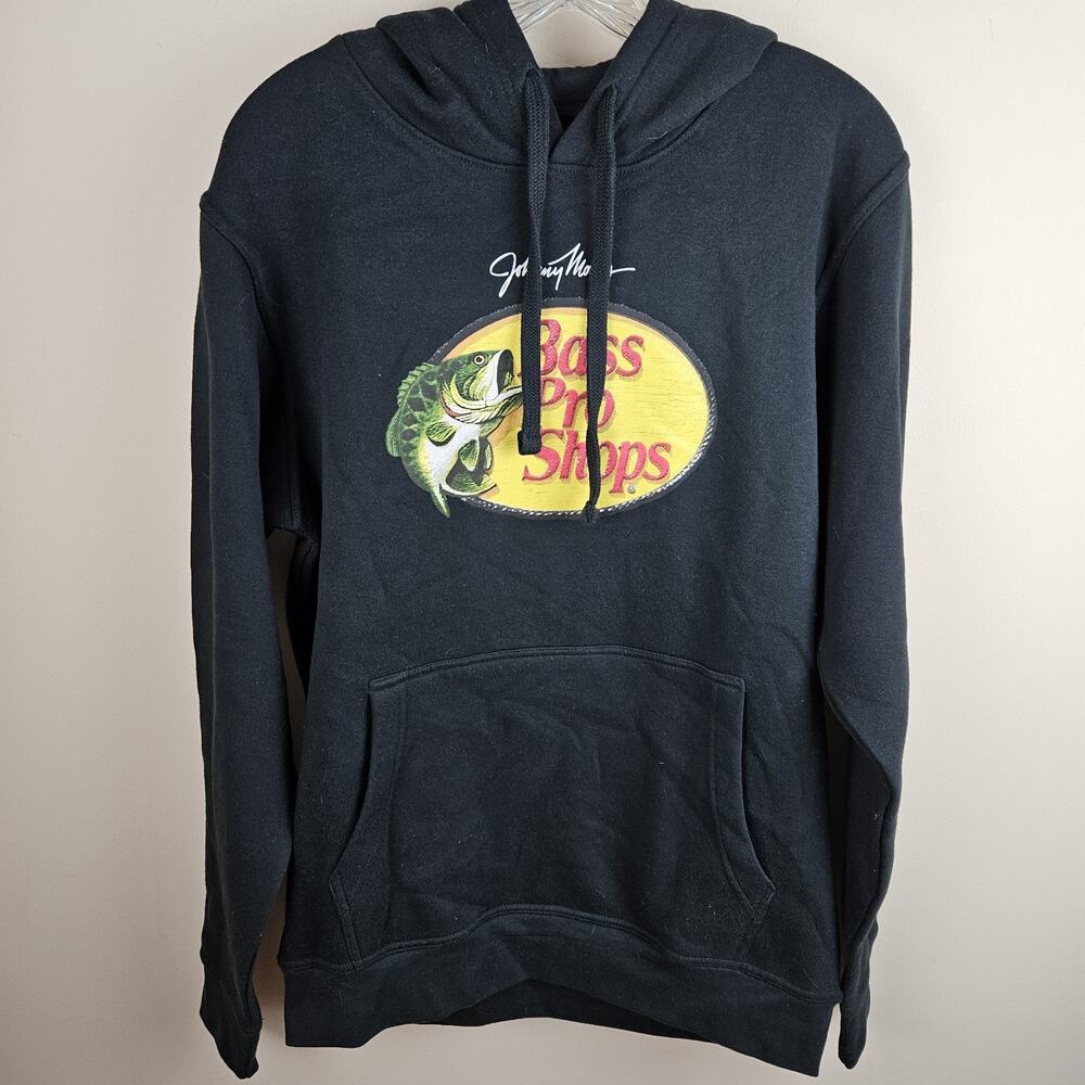 Bass Pro Shops Pullover Hoodie Sweatshirt Men's Small Black Johnny Morris NWT
